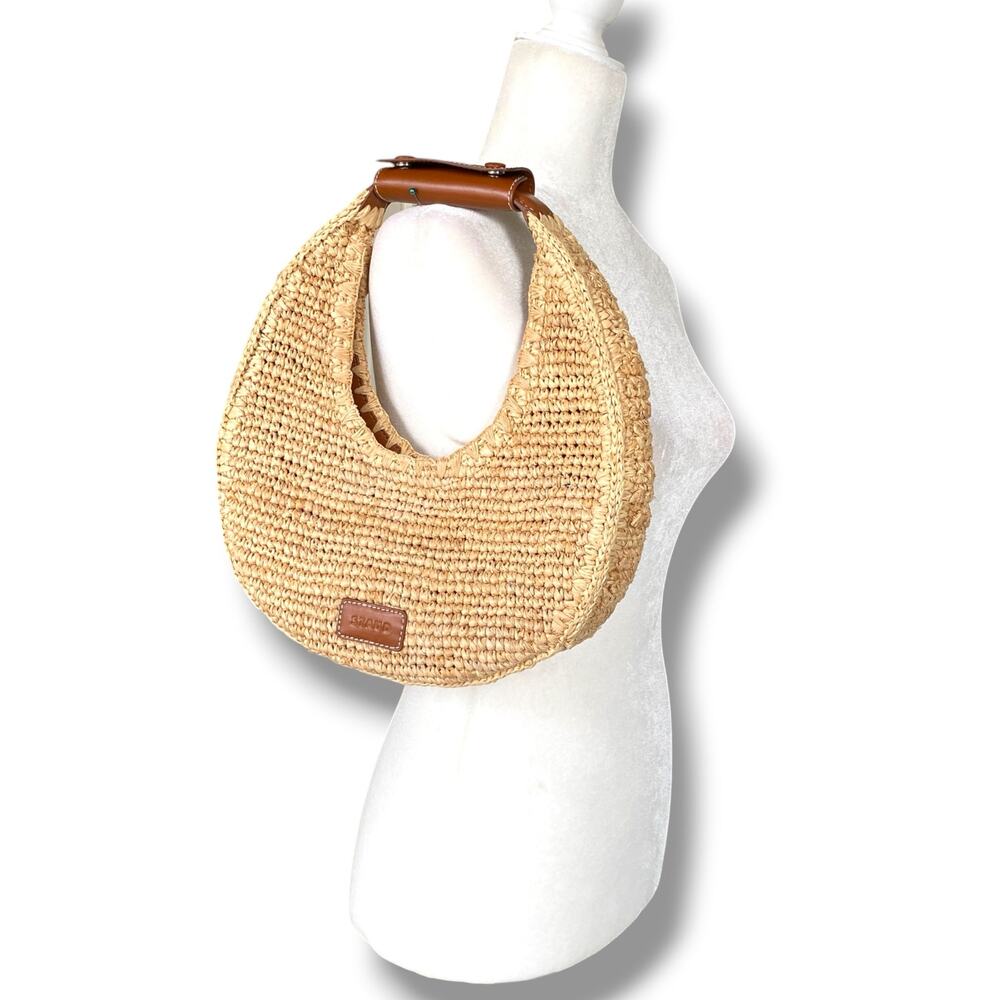 STAUD Moon Raffia Bag Natural Raffia Handbag Purse Standard Size Summer Resort - Picture 12 of 13